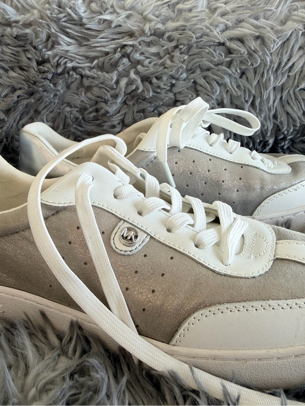 Michael Kors Women's White and Light Gray Leather Sneakers